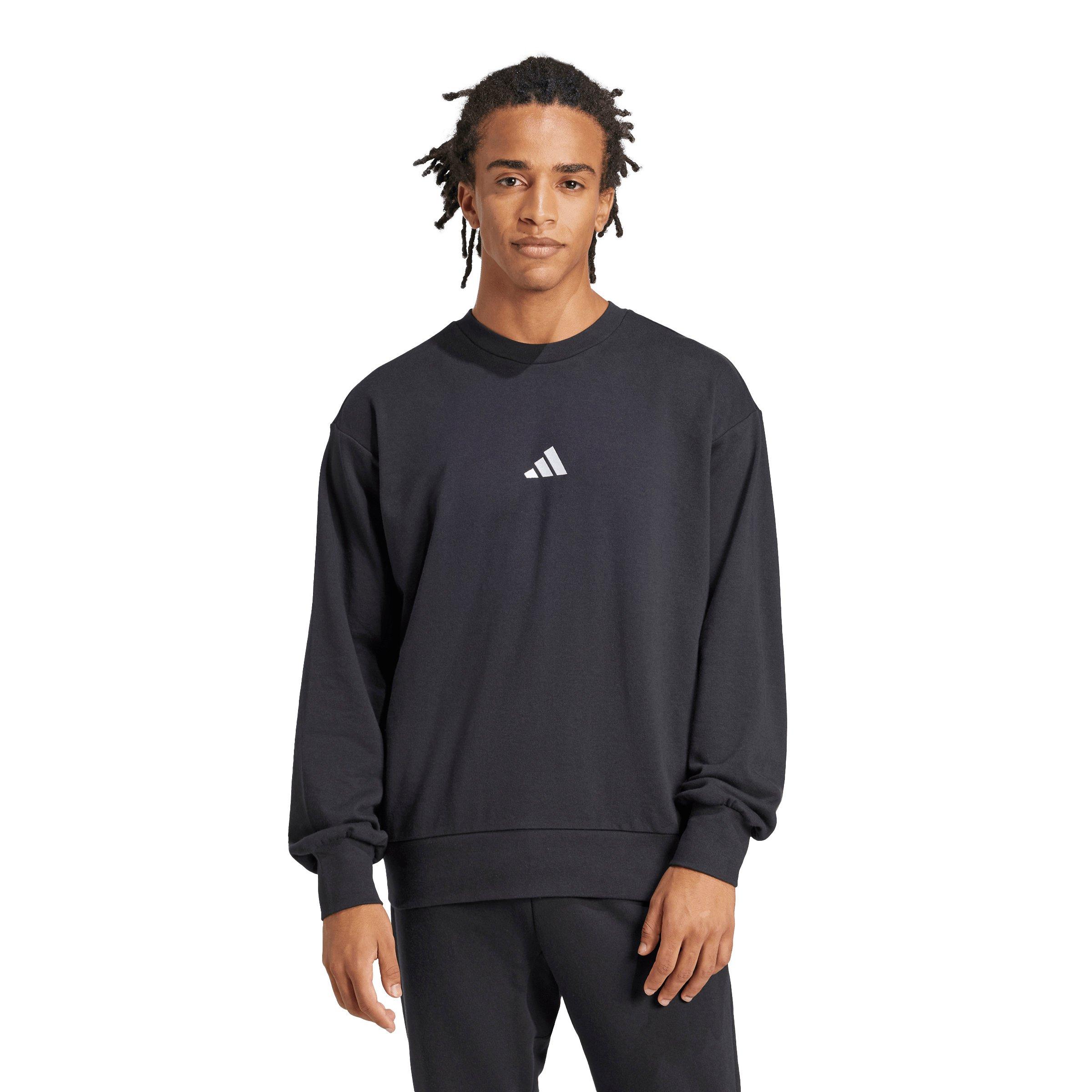 adidas Men's Essentials Feelcozy French Terry Sweatshirt - Black/White - BLACK/WHITE